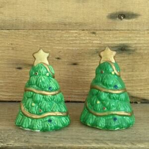 Vintage Ceramic Christmas Tree Salt and Pepper Shakers